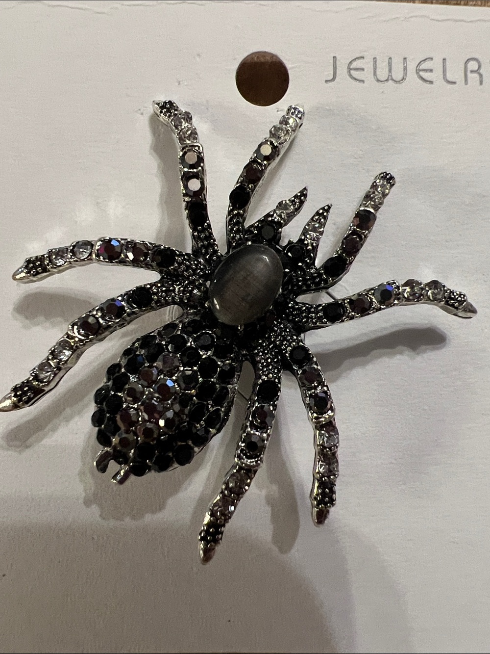 3/$18 Black Crystal Spider Brooch with Smoky Center Lot 6048